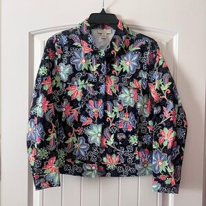 Appleseed’s Women's Medium Petite Denim Jacket Floral Flowers Tropical Costal
